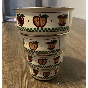 Vintage Tabletops Unlimited Enamelware Nesting Bowls Apple Country Home Decor
